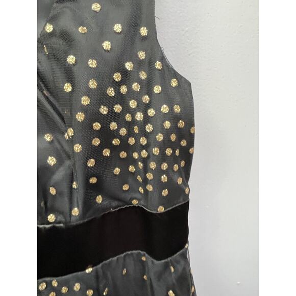 Tiana B Dress Womens 14 Black and Gold Metallic Polka Dot Spaghetti straps Y2K‎ - Picture 5 of 6